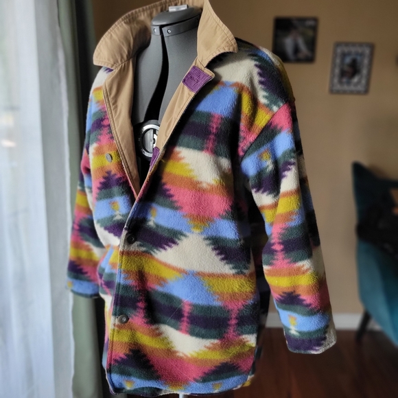 Current Seen Women Utility Jacket Purple Cord Collar and Aztec Print Reversible - Picture 6 of 13